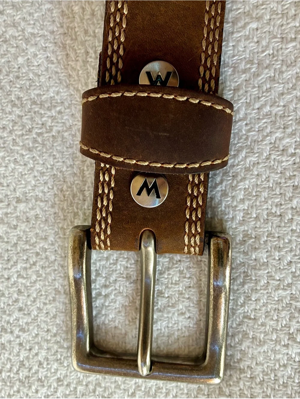 Men's Brown Leather Belt with Metal Buckle
